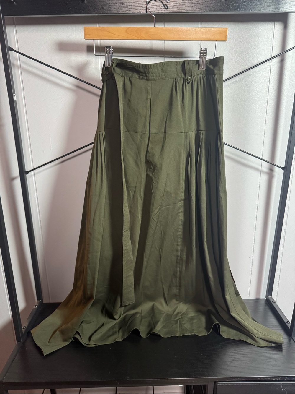 White House Black Market Olive Maxi Skirt with Flowing Panels